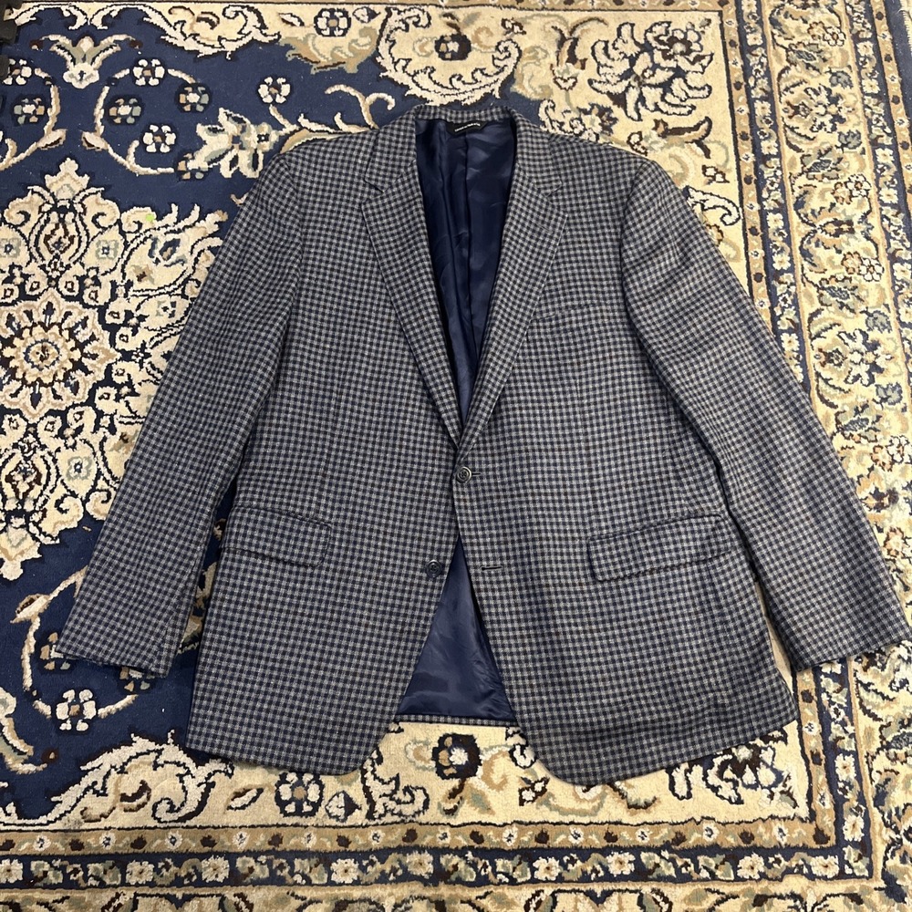 SAMUELSOHN Men Sport Coat Jacket Blazer MADE IN CANADA‎ Blue GRAY CHECK 46R